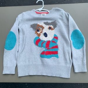 SOLD Mini Boden girls sweater, size 4-5 with elbow patches and dog on front.
